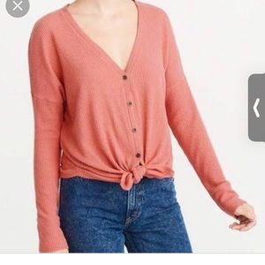 Abercrombie and Fitch cozy ribbed tie front button long sleeve size S